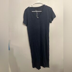 COS V Neck Pullover Short‎ Sleeve T Shirt Long Dress in Navy Blue Size Small NWT
